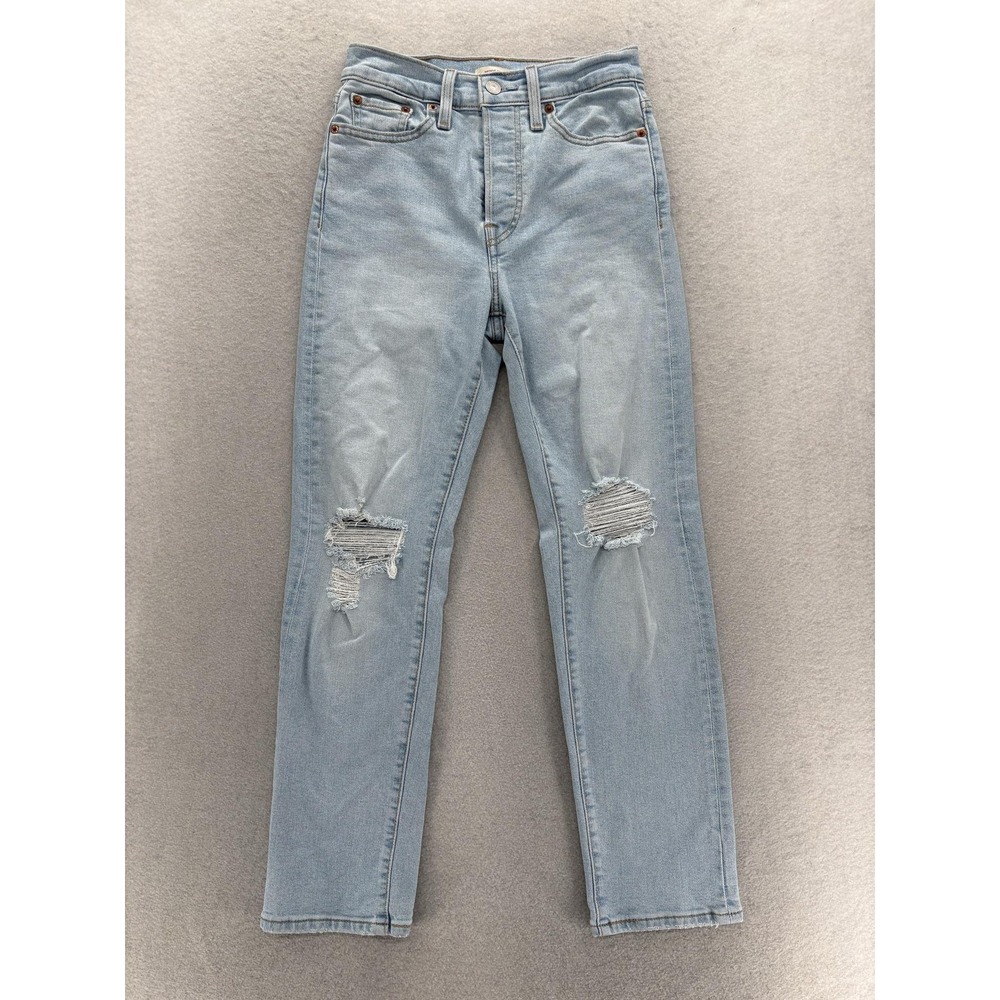 Levis Wedgie Straight Jeans Womens 25x28 Blue Light Wash High Rise Distressed